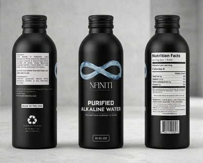 Nfiniti Purified Alkaline Water (Black Aluminum Bottle – 16 FL OZ)